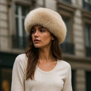 LF Foxy Vintage Blush Fox Fur Alpaca Wool Cap Russian-style Cossack Hat shapka